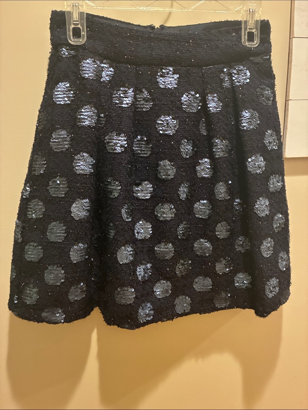 Eva Franco Navy Blue Sequin Polka Dot Skater Skirt